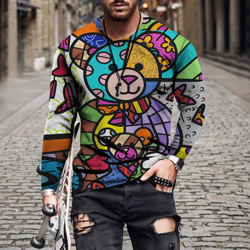 

2020 new t-shirt men's spring and autumn t-shirt tops men's long-sleeved geometric printing t-shirt casual slim men's t-shirt