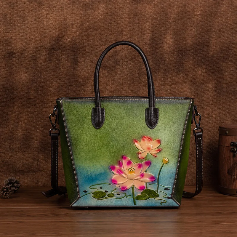 floral women handbag genuine leather bag new luxury handbags women bags designer real leather handbag chinese style shoulder bag