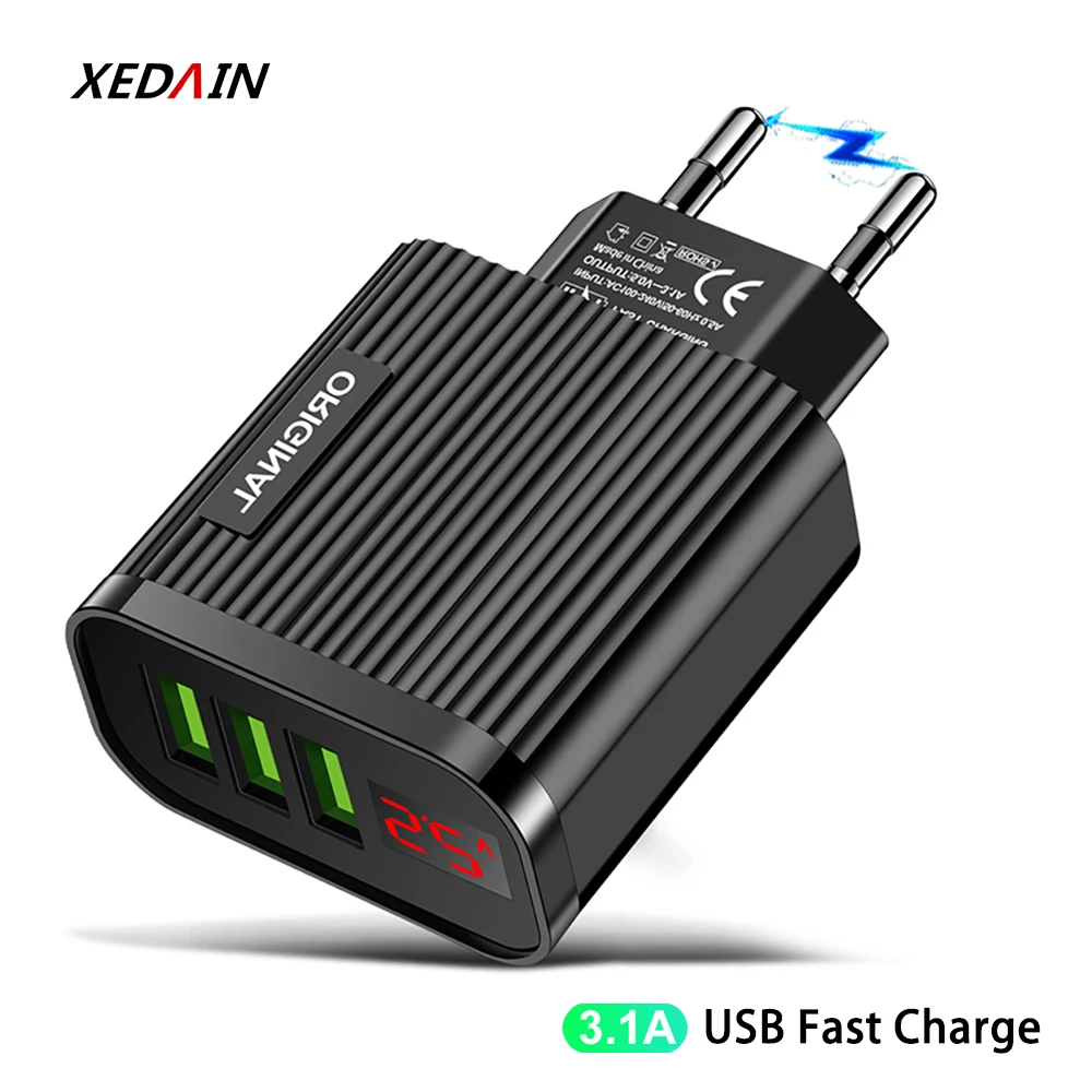 Зарядное устройство с 3 USB-портами и светодиодным дисплеем | Мобильные телефоны