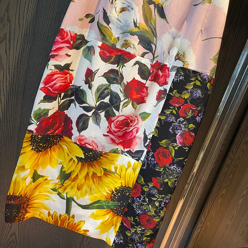 

Women Fashion New Dress Summer Bohemian Sleeveless Silk Print Dress Beach Casual Long Dress