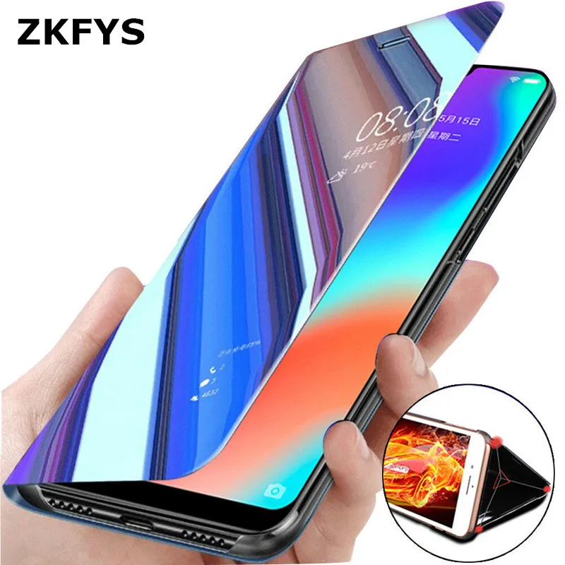 Умные зеркальные чехлы для телефонов iPhone 7 8 6 6S Plus прозрачный чехол книжка с