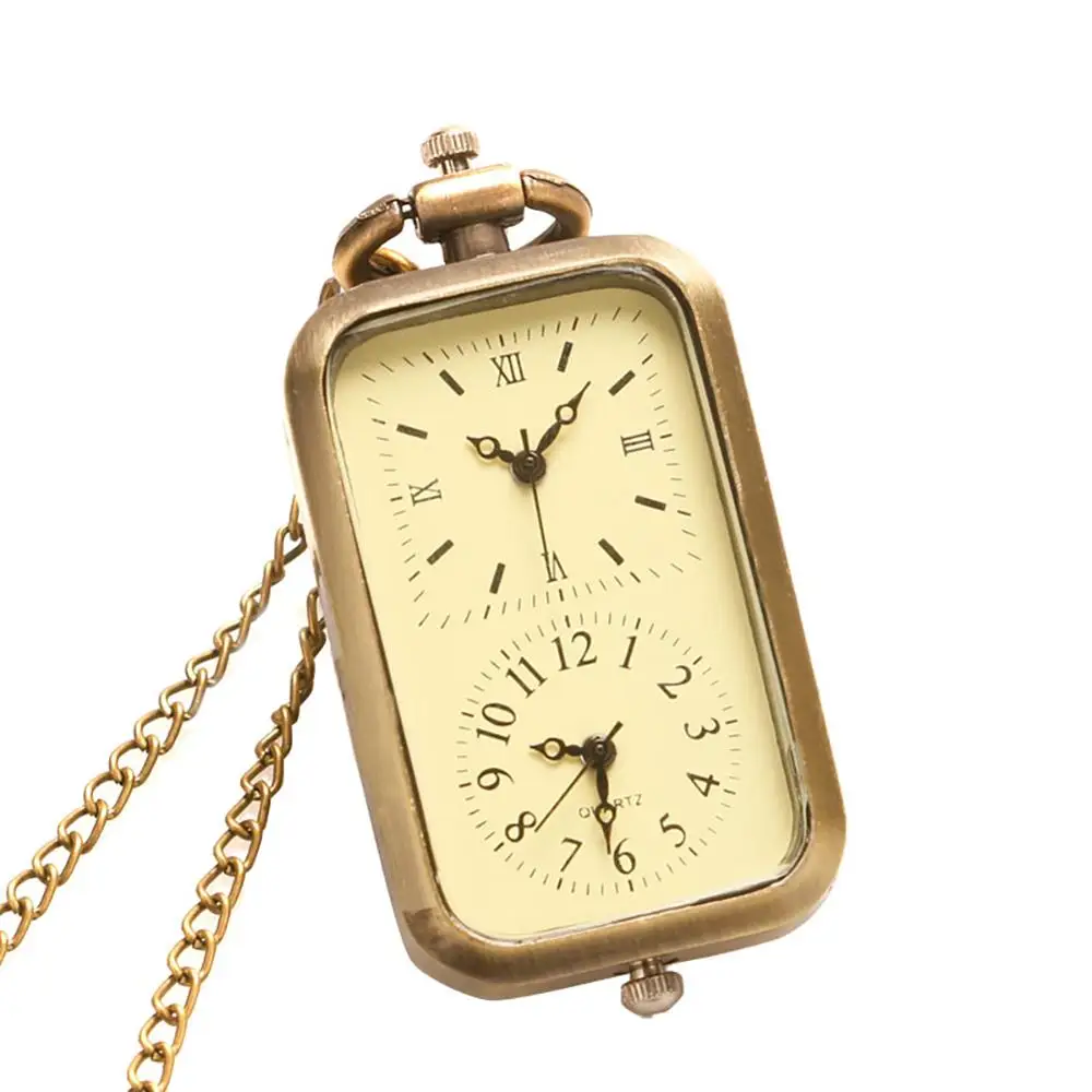 Часы кварцевые карманные с двойным циферблатом антикварные прямоугольные