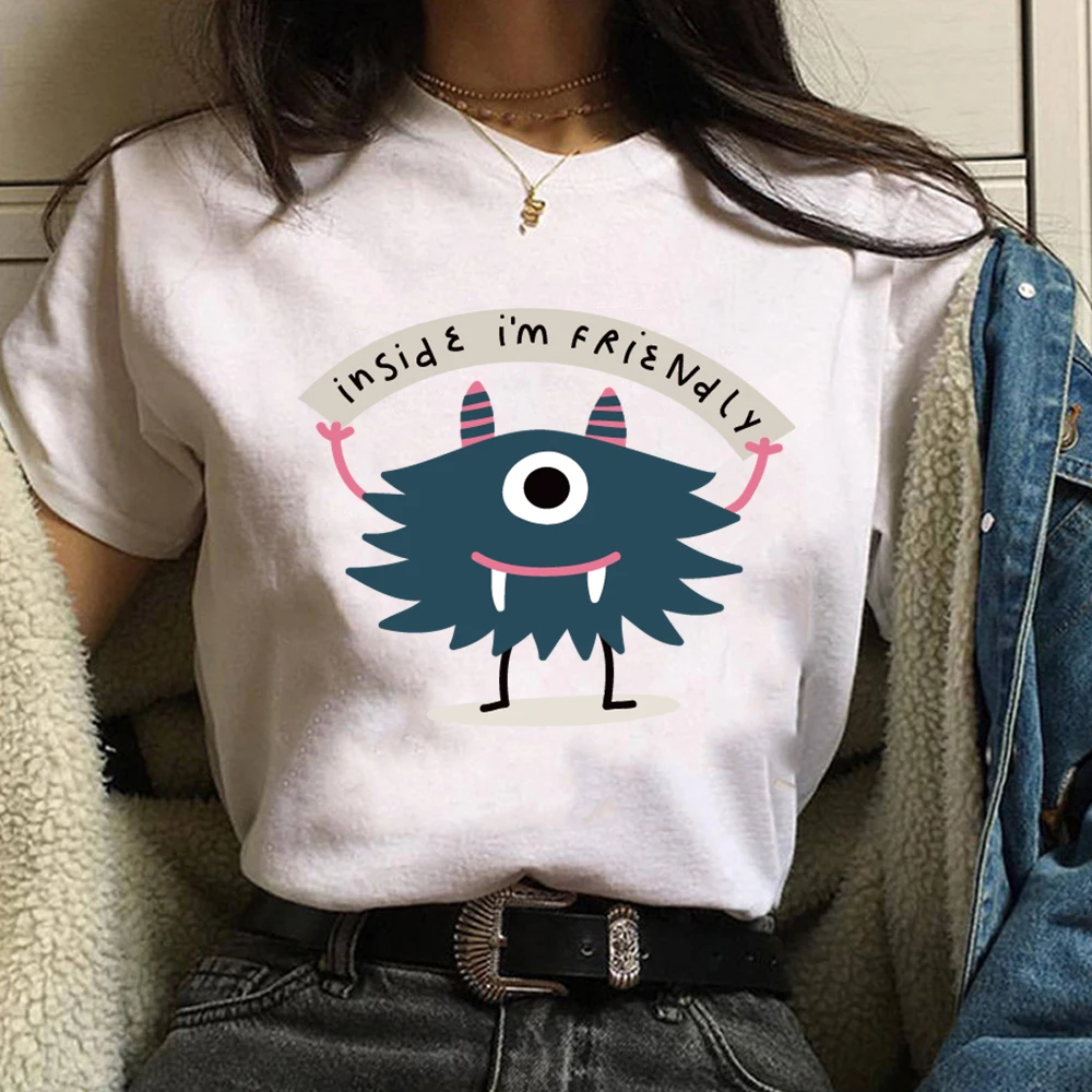 

Women T-shirt Graphic Tees Cotton T Shirts Tops Streetwear Oversized Clothes Short Sleeve Plus Size Monster Print Funny Shirt