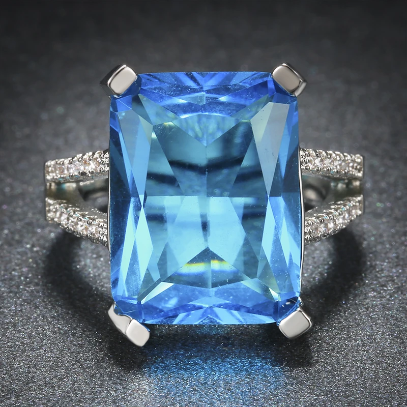 Rainbamabom Vintage 925 Solid Sterling Silver Aquamarine Gemstone Birthstone Wedding Engagement Ring Fine Jewelry Wholesale | Украшения и