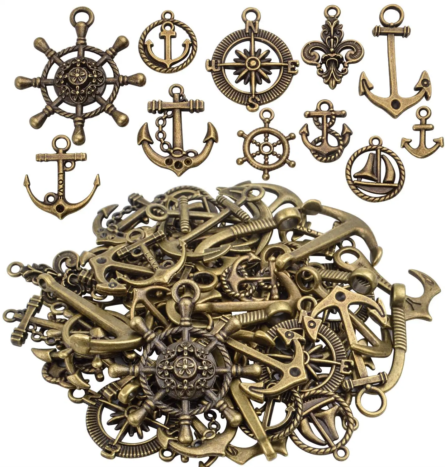 

100g (About 50-65 Pieces) Anchor Charms Collection Vintage Navigation Pendants Mixed Brown Alloy Craft Supplies