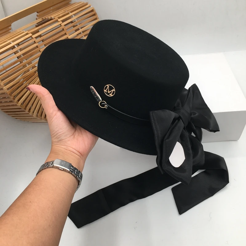 Французская Ткань банта шляпа плоская Шерсть Женская британская socialite qiu dong joker Sir