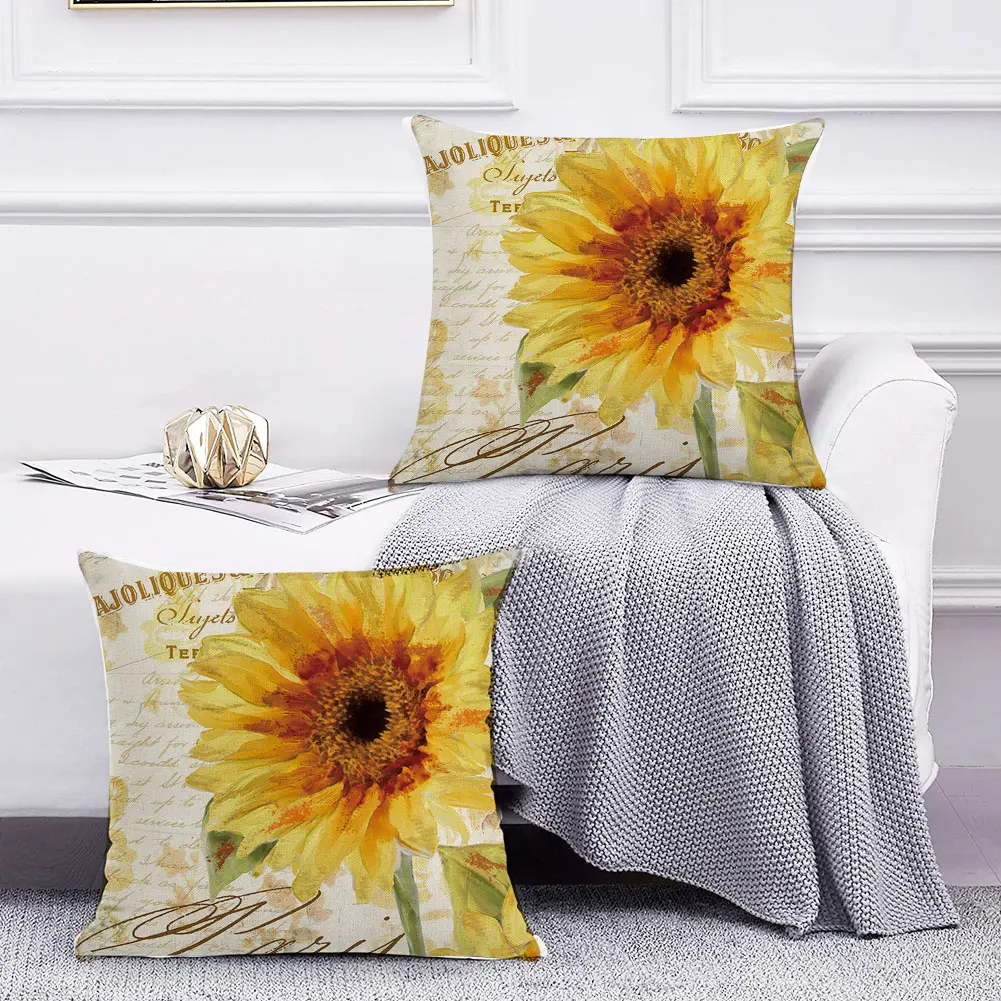 

Sunflower Throw Pillow Covers Pastoral Pattern Pillowcase With Flower Pattern Car Cushion Cover Home Sofa Chair Decor 45x45CM