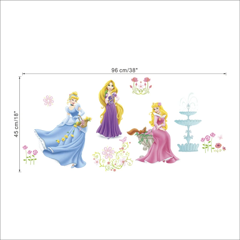 Cartoon Princess With Flowers Anime Wall Stickers For Kids Room Home Decorations Diy Movie Mural Art Girl's Decal | Дом и сад