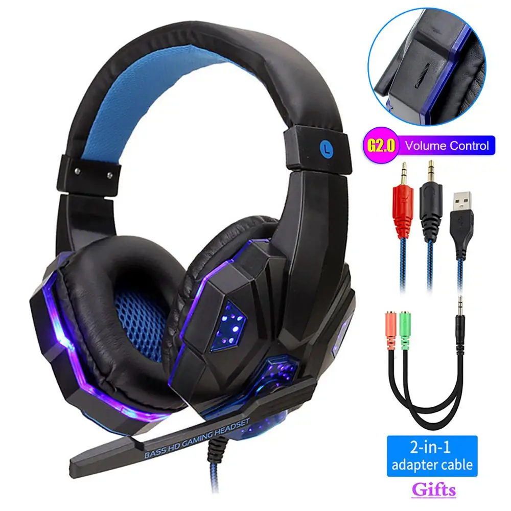 Professional Led Light Wired Gamer Headphones With Microphone For PS4 PS5 Xbox One Computer Bass Stereo PC Gaming Headset Gifts