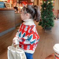 2022 new thickened pullover baby fashionable winter clothes thermal turtleneck childrens christmas girls sweater knitted top