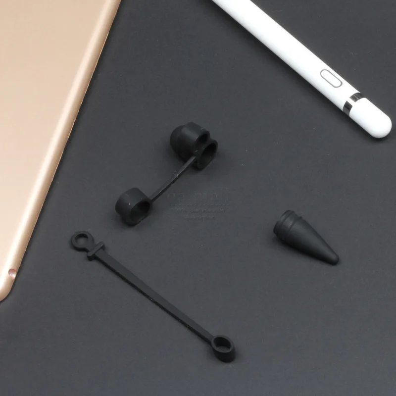 Черный Мягкий силиконовый чехол-держатель для Apple Pencil cap с адаптером для кабеля, ремешок против потери для iPad, чехол-карандаш для планшета, набор для сенсорных ручек - Цвета: Черный