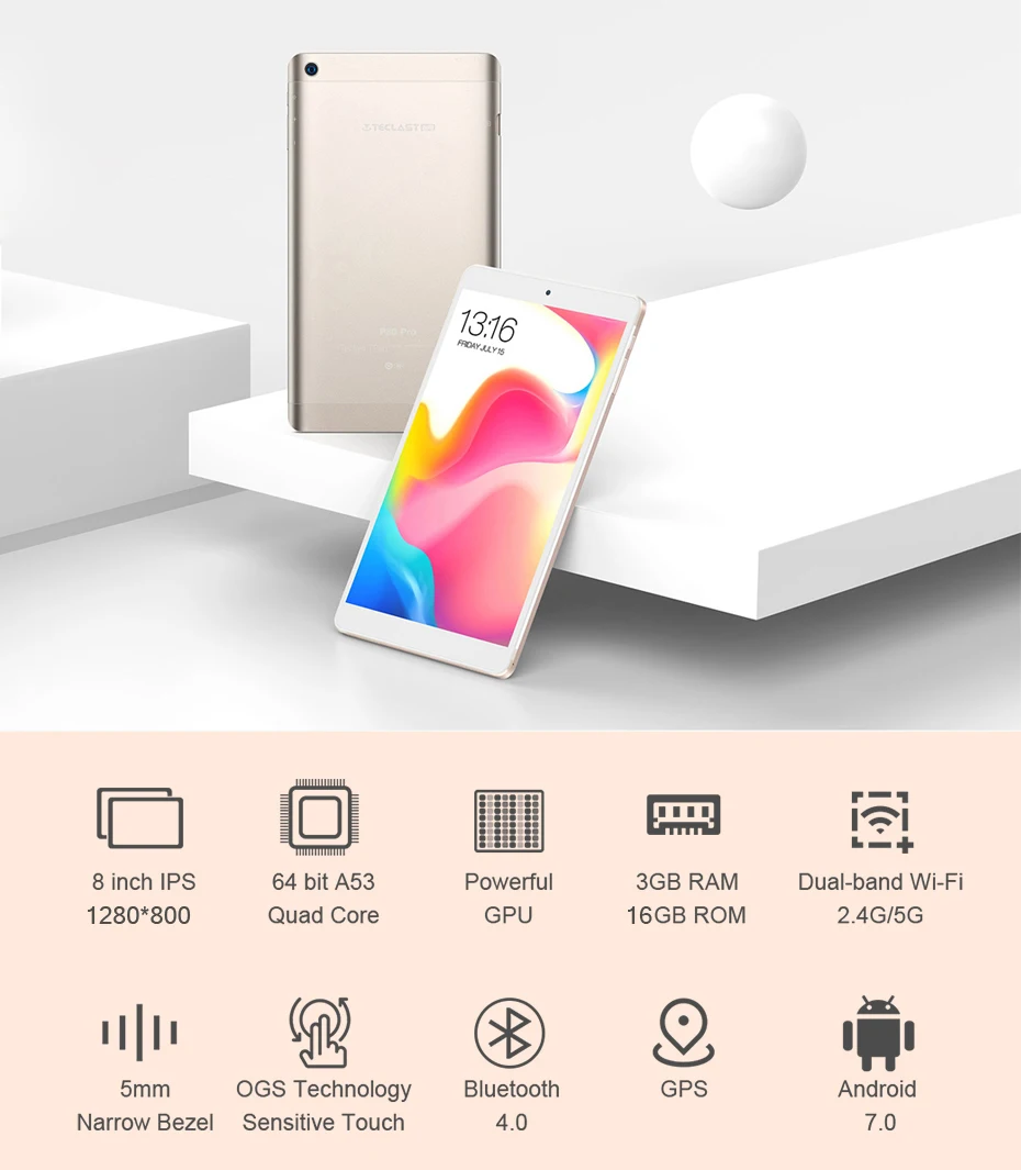 Teclast P80 Pro планшет Android сенсорный экран 8 дюймов 1280*800 3 ГБ ОЗУ 16 Гб ПЗУ двойной WiFi Android 7,0 MTK8163 четырехъядерный планшет gps