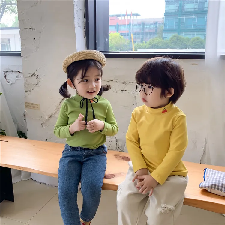 Осень-зима 2019 футболки с высоким воротником и принтом фруктов для мальчиков