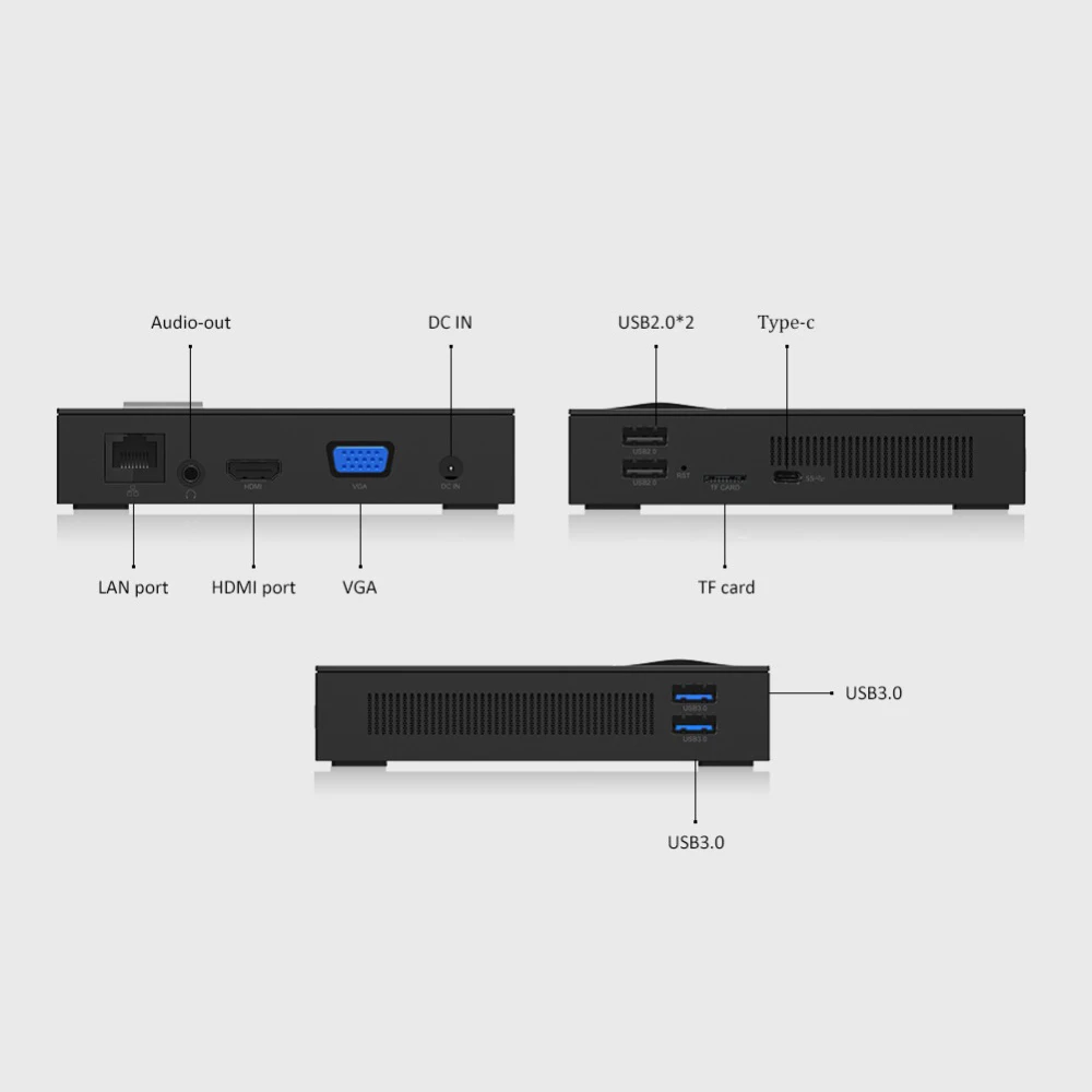 

Mini PC Intel Celeron J3455 Quad-Core 8GB DDR3L 128GB M.2 SSD 4K 2.4G/5.0G WiFi Bluetooth4.0 4*USB Type-C HDMI VGA Windows 10