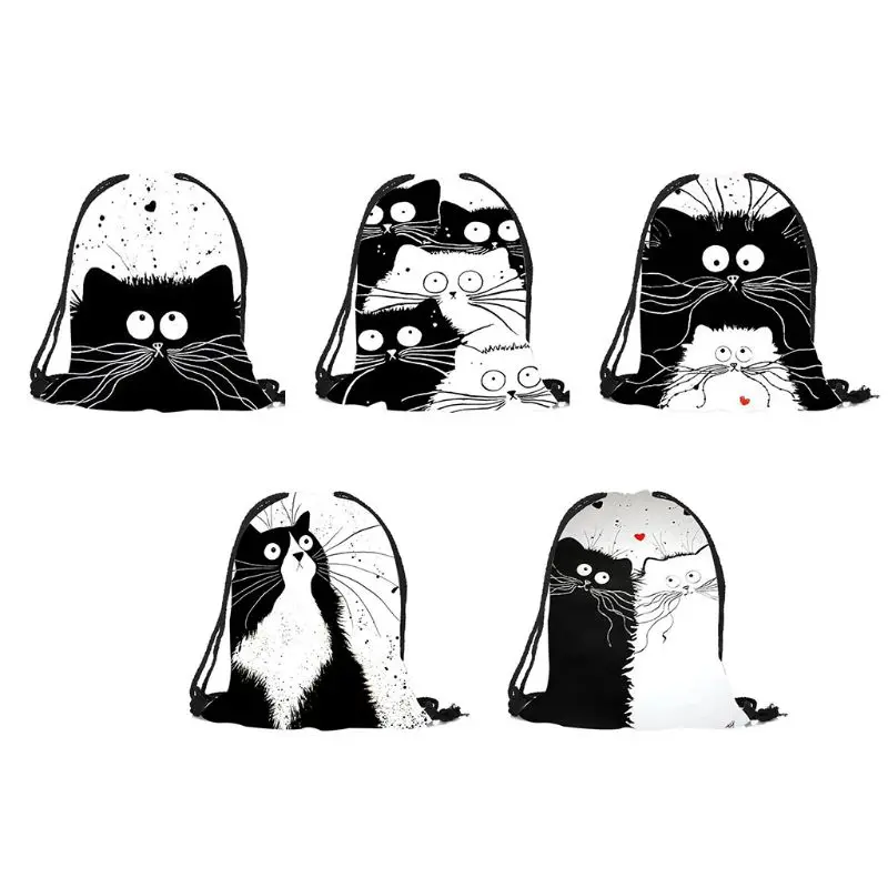 Милый спортивный рюкзак с принтом кота на шнурке для школы библиотеки плавания