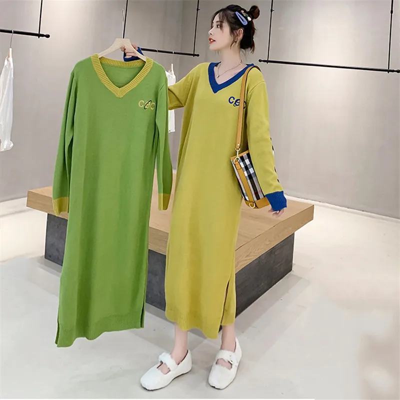 

Женское трикотажное платье-свитер, с V-образным вырезом и длинным рукавом, Осень-зима 2020, XA421