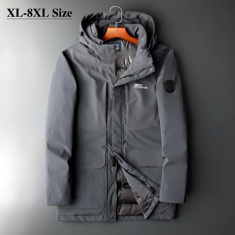 

Мужская куртка на белом утином пуху, свободная теплая парка большого размера с капюшоном, модная ветрозащитная одежда для зимы, 8XL, 7XL, 6XL