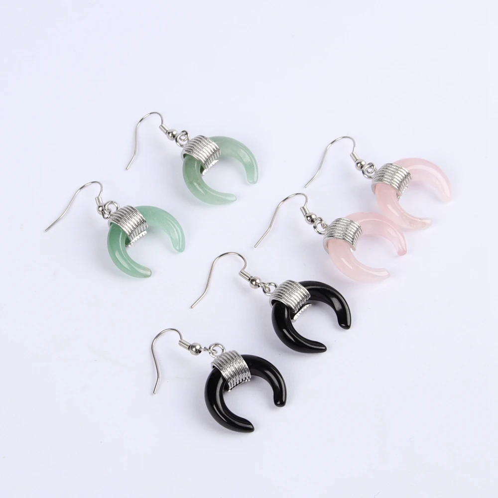 Серьги-капли в форме полумесяца с кристаллами из натурального камня модные