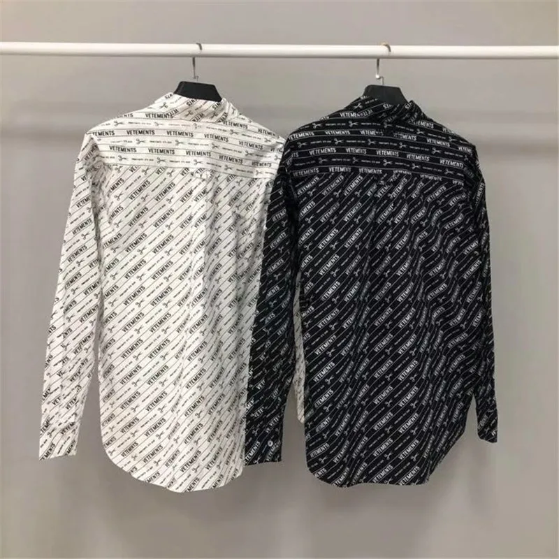 

Vetements Long Sleeve Shirt Hip Hop Full Print Men Women Embroidery Vetements Blouse