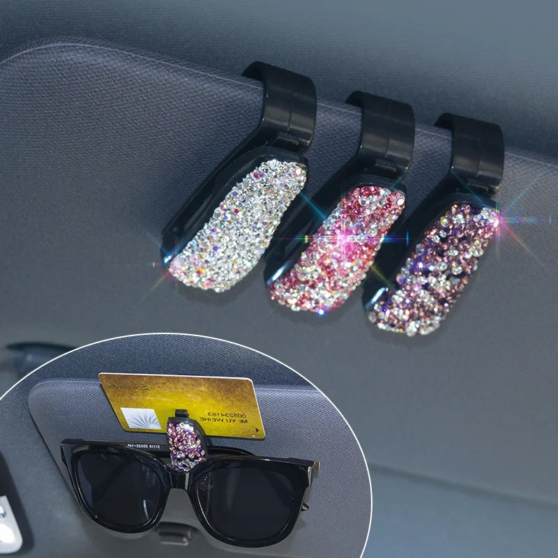 

YLWZKX2021 new car glasses clip multifunctional car sunglasses bracket car eye box cute diamond female car sun visor clip