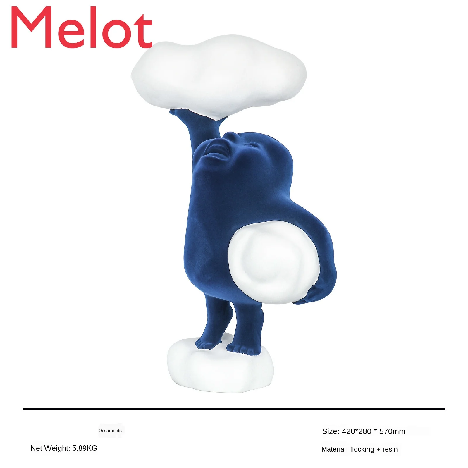 

Personalized Creative Blue White Flocking Resin Cloud-Shaped Figure Sculpture Living Room Home Office Surface Panel Ornaments