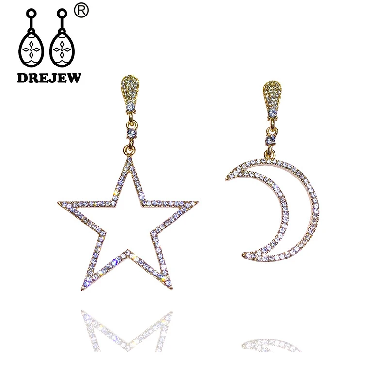 Серьги-подвески DREJEW 925 Женские асимметричные золотистые в форме звезды Луны |
