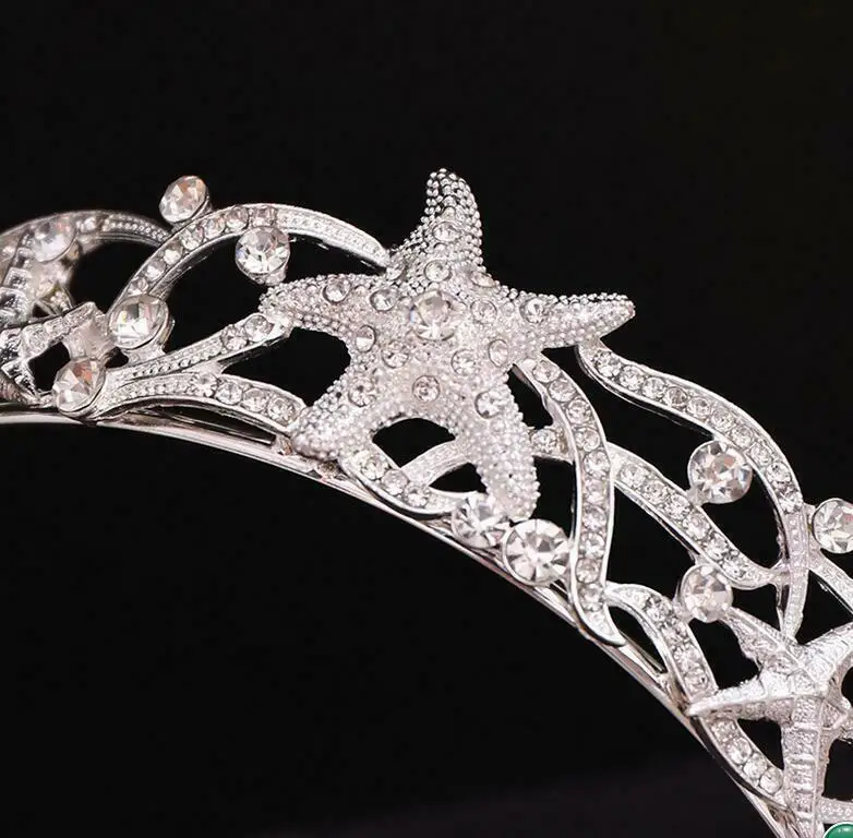 

Wedding Bride Starfish Model Fully-jewelled Hair Clasp Headwear Fashion Crown