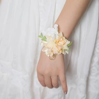 vintage wrist corsage bridesmaid sisters hand flowers peach and white color charm wedding party accessories with ribbon