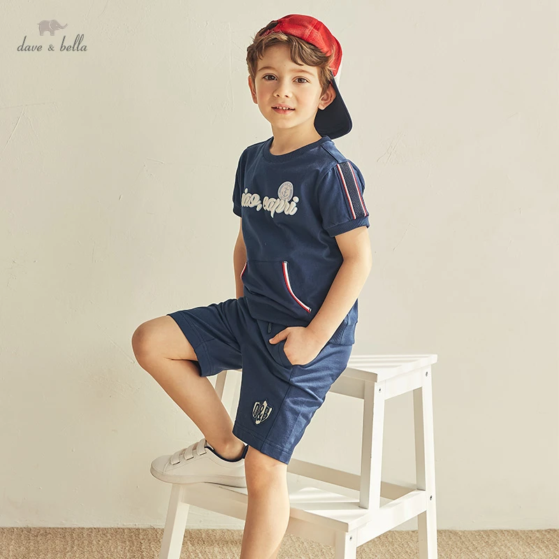 

DKH17072 dave bella summer 5Y-13Y kids boys fashion cartoon letter patchwork T-shirt children boy high quality fashion tees