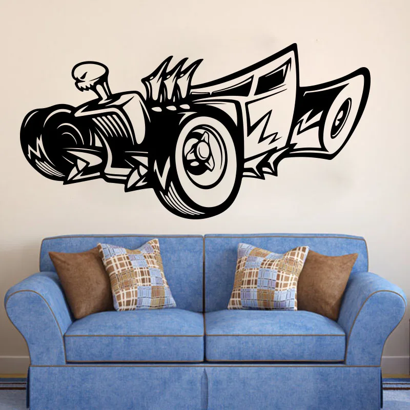 

Large Graffiti Hotrod Muscle Car Wall Sticker Cartoon Vehicle Auto Wall Decal Living Room Bedroom Vinyl Home Decor