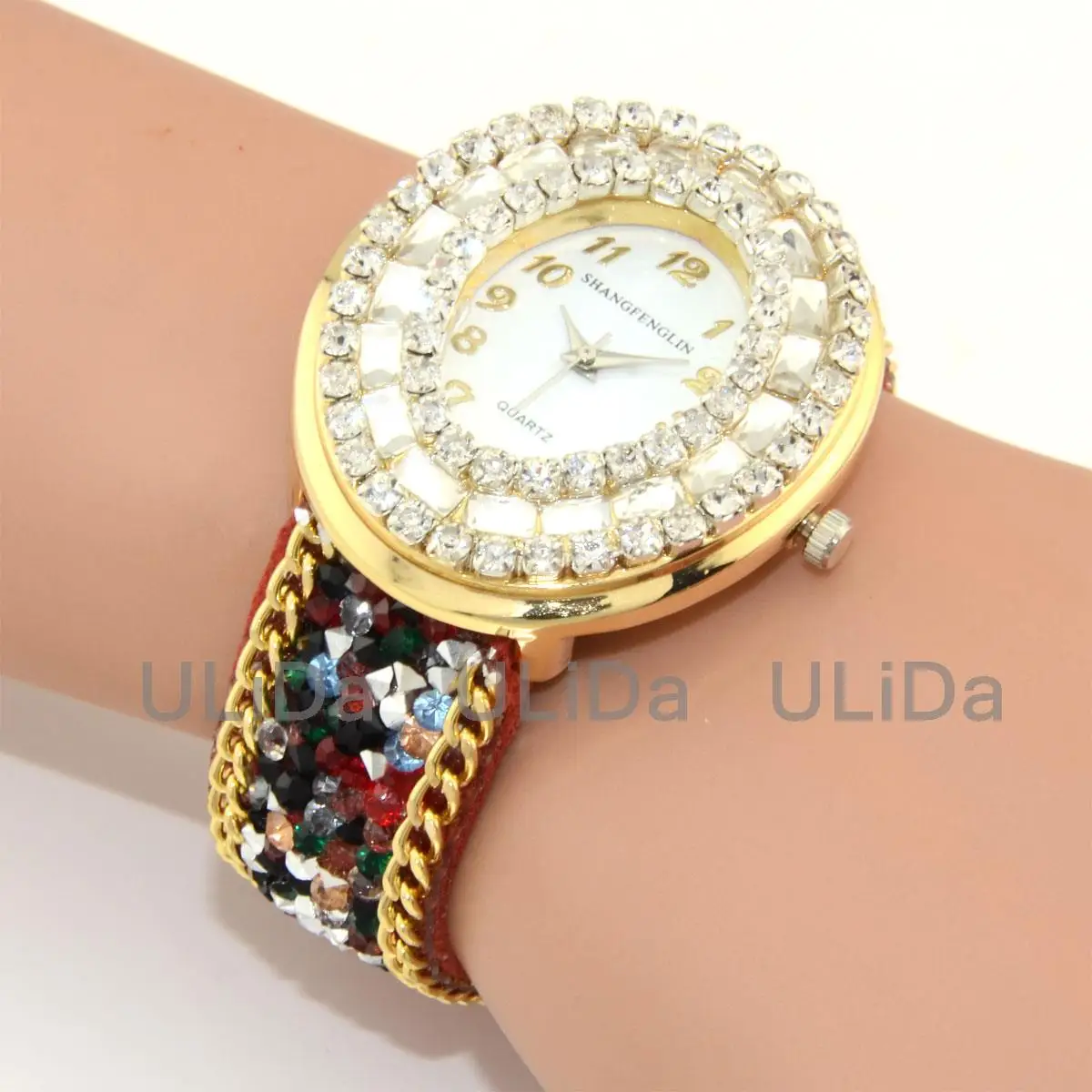 Женские наручные часы-браслет с кристаллами и циферблатом