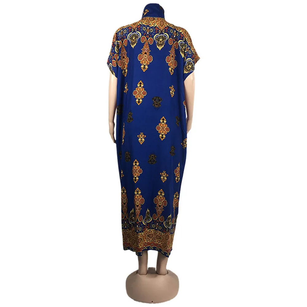 

New Fashion 2021 Casual Summer Muslim Middle East African Oversize Printing Round Neck Summer Women's Dress