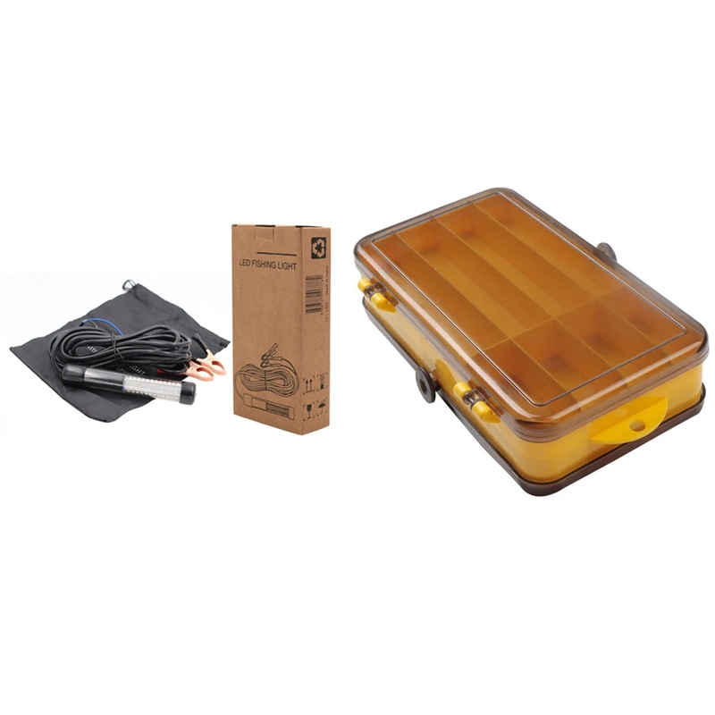 

1 Set Underwater Light Submersible Boat Night Fishing Fish Light & 1 Pcs Fishing Lure Box Double Sided Tackle Box