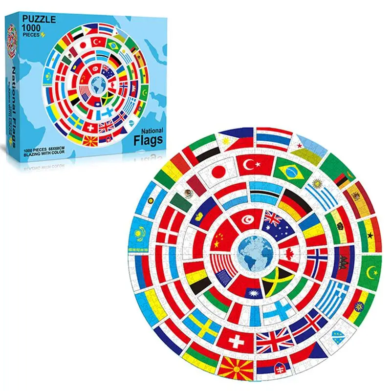 

National Flags Jigsaw Puzzles Pack of 1000 Round Puzzle Paper Flags Art Countries Map Colorful Paper Puzzles Toys For Kids Gifts