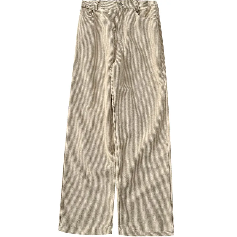 

Autumn Corduroy Long Pant Women Casual Elastic High Waist Wide Leg Pants Trouser Female Vintage Brown Beige Green Bottoms