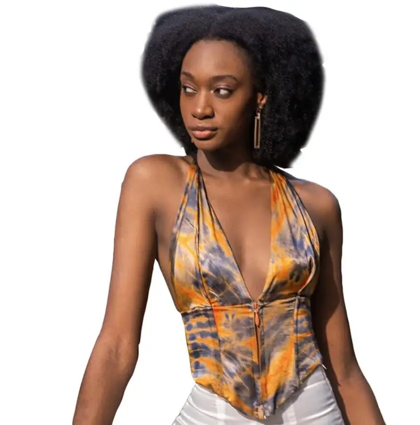 

Sexy Backless Slim Tank Top Women Fashion Sleeveless Lace Up V Neck Bra Lady printing Crop Top q49