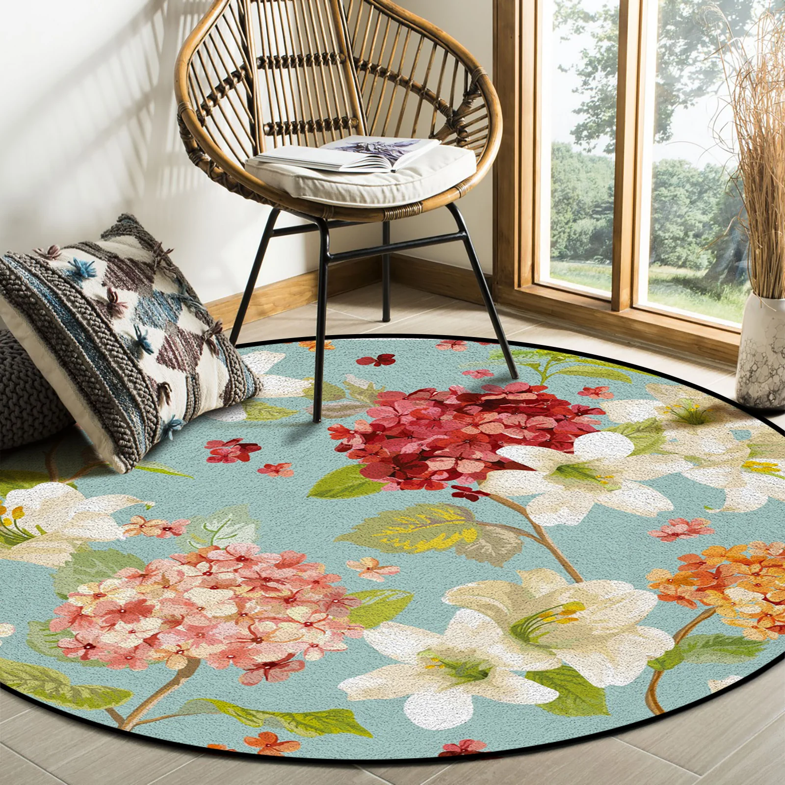

Lily Flower Colored Spring Round Carpets for Bed Room Non-slip Rugs for Living Room Entrance Mat Circle Rug