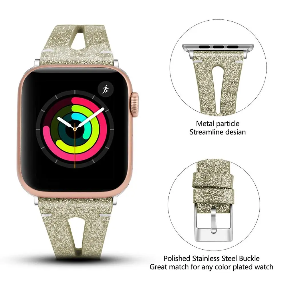 Ремешок из коровьей кожи для Apple Watch Band Series 5 4 3 2 1 блестящий браслет iWatch 40/44/38/42 мм