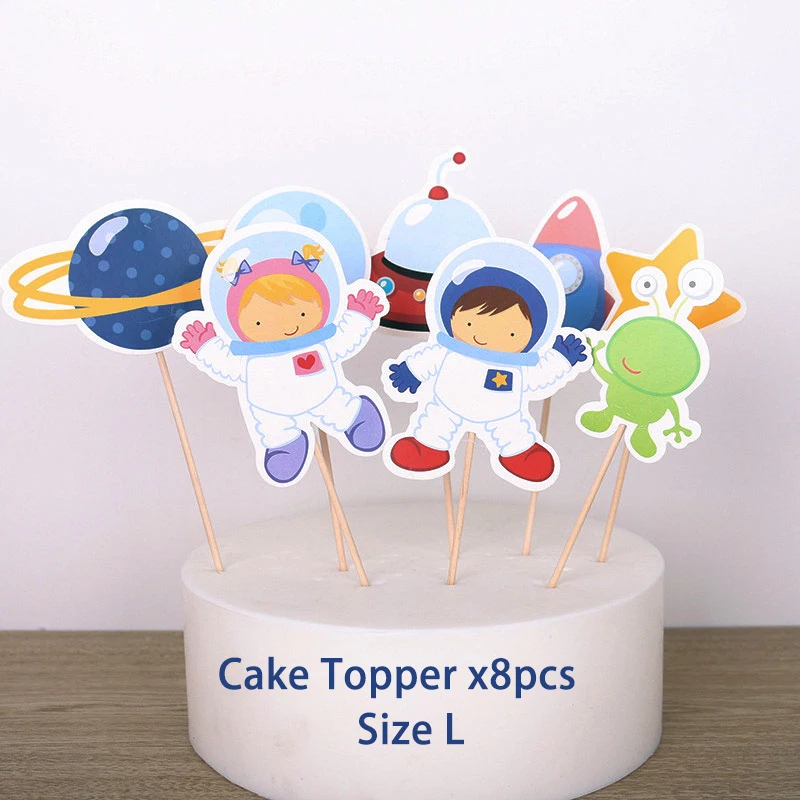 cake topper A x8pcs Космические вечерние украшения Вселенная одноразовые пластины стаканчики посуда наборы Гирлянда украшение торта верхушка Дети День рождения воздушные шары - Цвет: cake topper A x8pcs