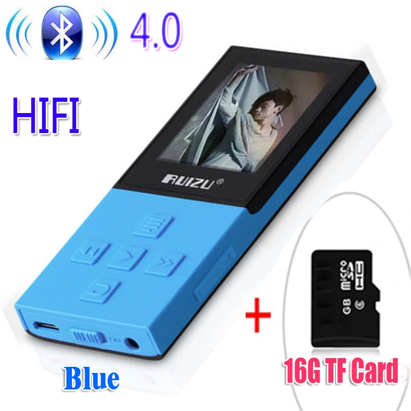 BlueWith16GBTFcard RUIZU X18 Bluetooth спортивные MP3 плеер с 8 г дой-Пак playing130Hours высокого качества без потерь Регистраторы FM для говорить - Цвет: BlueWith16GBTFcard
