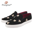 Мужские бархатные туфли Piergitar ручной работы, Стильные лоферы с золотистыми металлическими пчелами, в повседневном стиле, новый дизайн, весналето