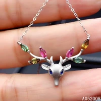 kjjeaxcmy fine jewelry 925 pure silver inlaid natural tourmaline girl new pendant lovely deer necklace vintage support test