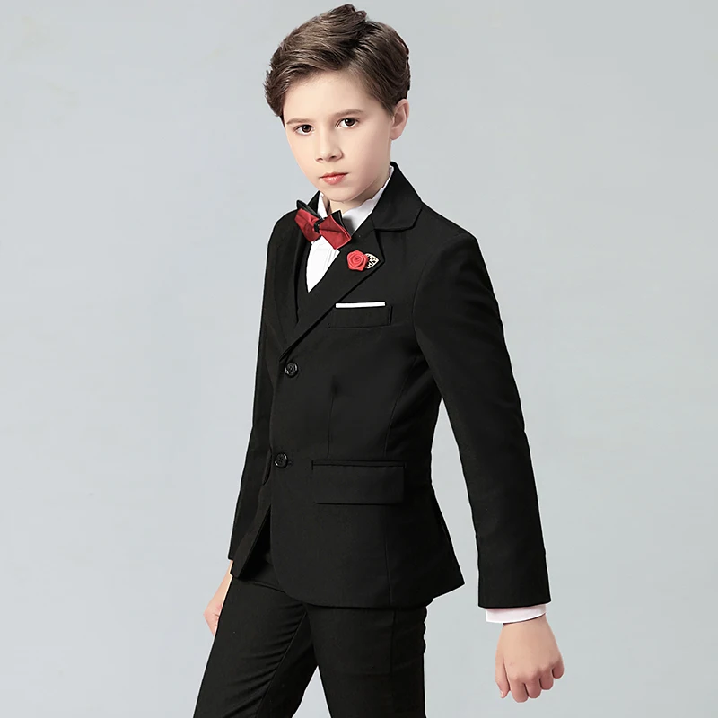 

Костюм черного цвета для мальчиков-подростков, официальное смокинг для детей и подростков, блейзер, вечерний костюм для шоу