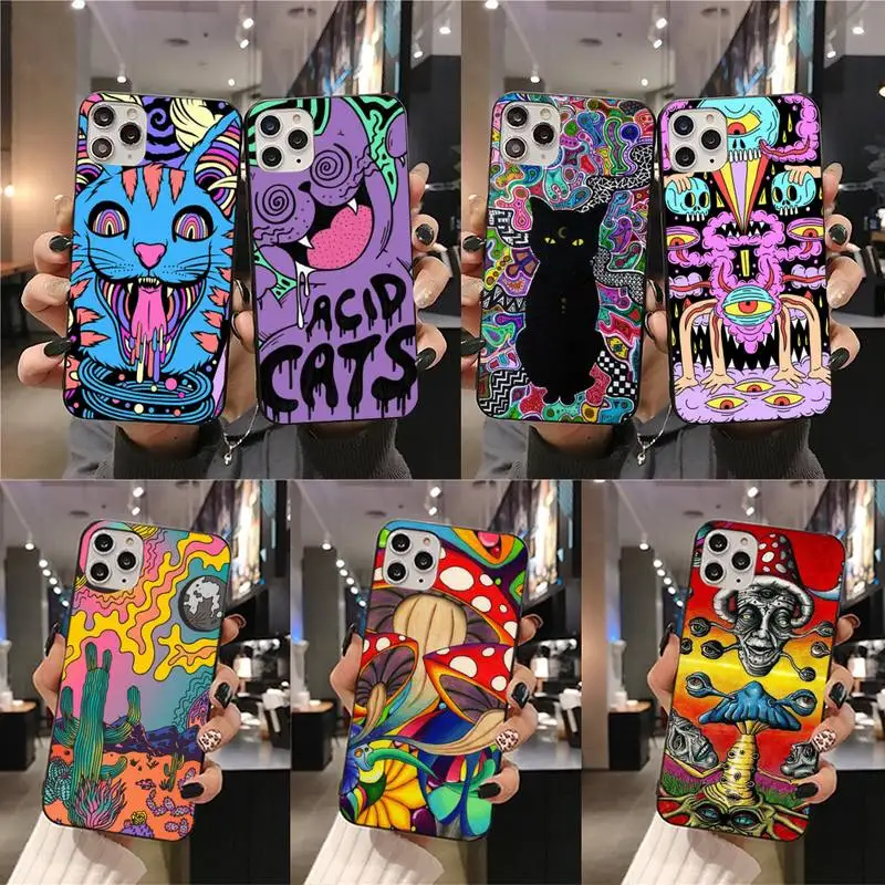 

Psychedelic Trippy Cat Art Phone Case For iphone 12 11 Pro Max Mini XS Max 8 7 6 6S Plus X 5S SE 2020 XR cover