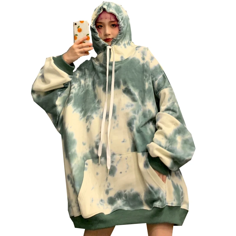 

Autumn Winter Women Tie Dye Hoodies Oversize Harajuku Women Hoodied Sweatshirts Loose Printed Female Pullovers Tops Casual Hoody
