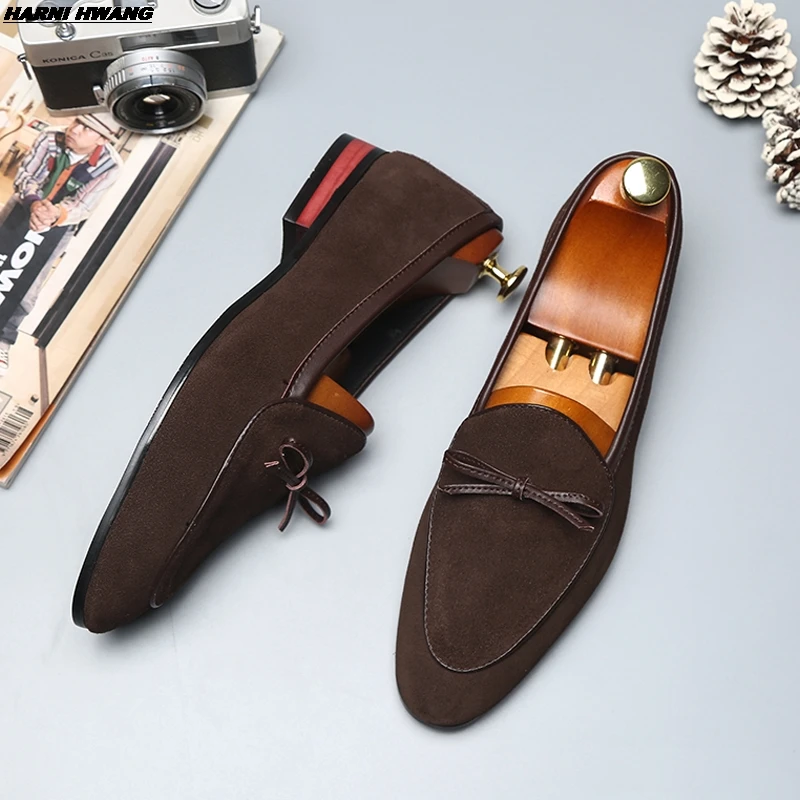 

2021 Suede Loafers Men's Slippers Tassel Moccasins Men's Casual Flat Men's Formal Shoes Leather Overshoes Luxury 37-48