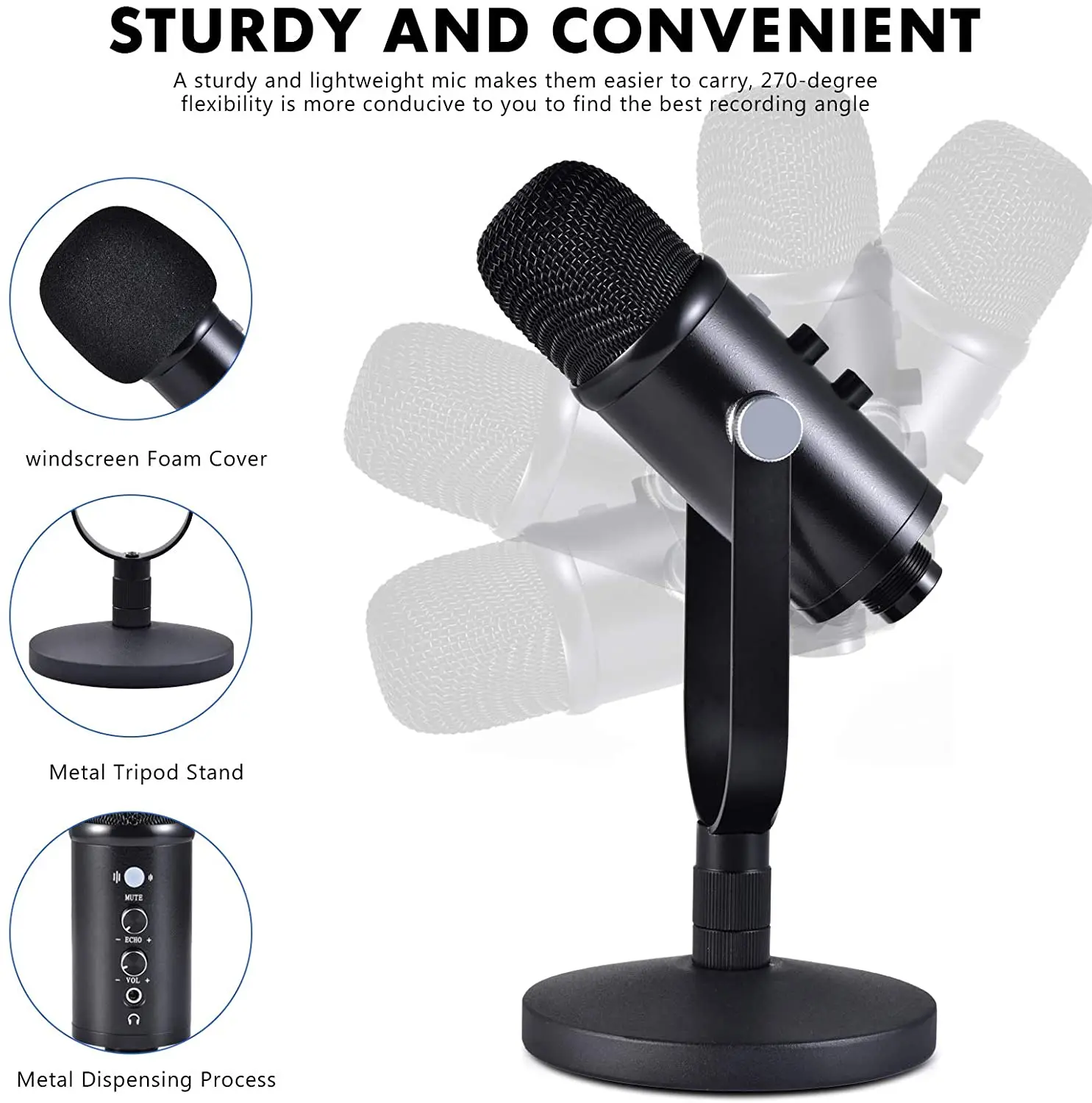 Конденсаторный USB-микрофон для компьютера подкастинга игр и записи шума монитор