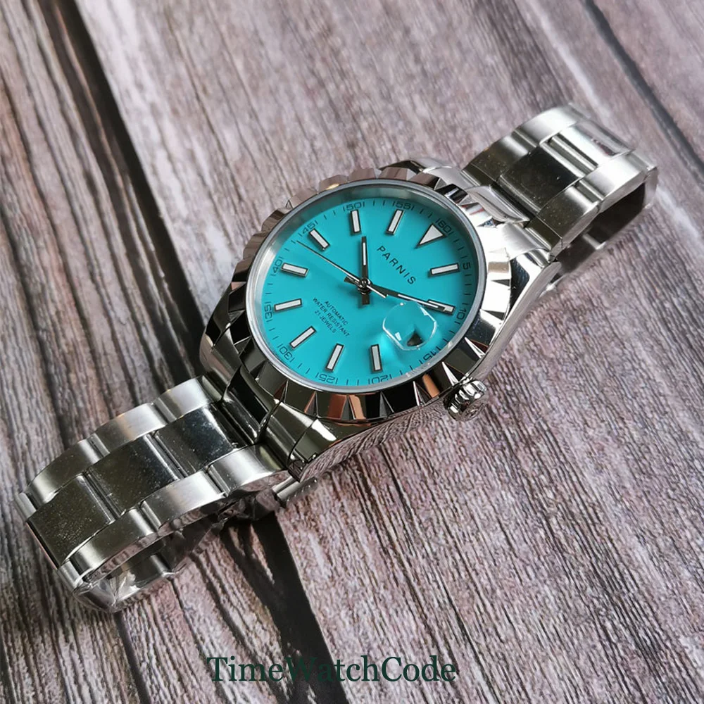 Мужские наручные часы Parnis с зеленым циферблатом сапфировым стеклом и