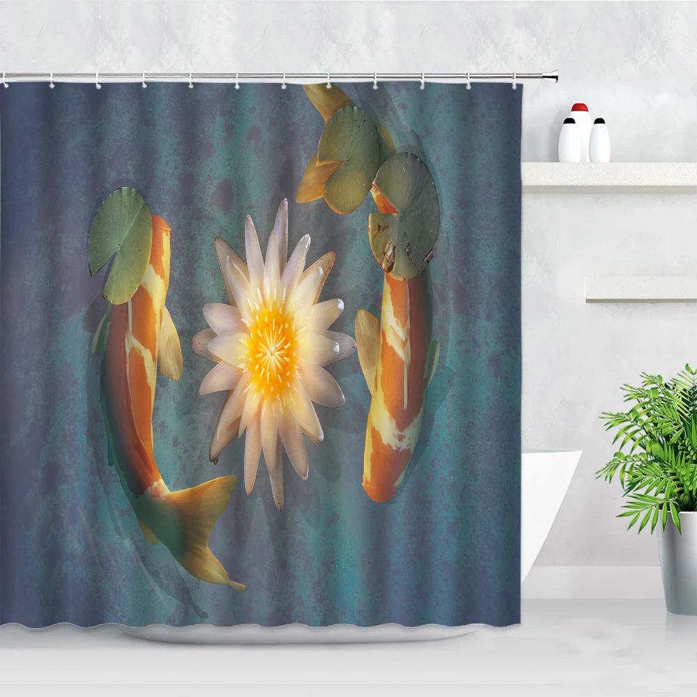 Dolphin Ocean Landscape Shower Curtains Sunset Sea Waves Shark Fish Marine Animals Decor Bathroom Waterproof Bath Curtain Hooks | Дом и сад