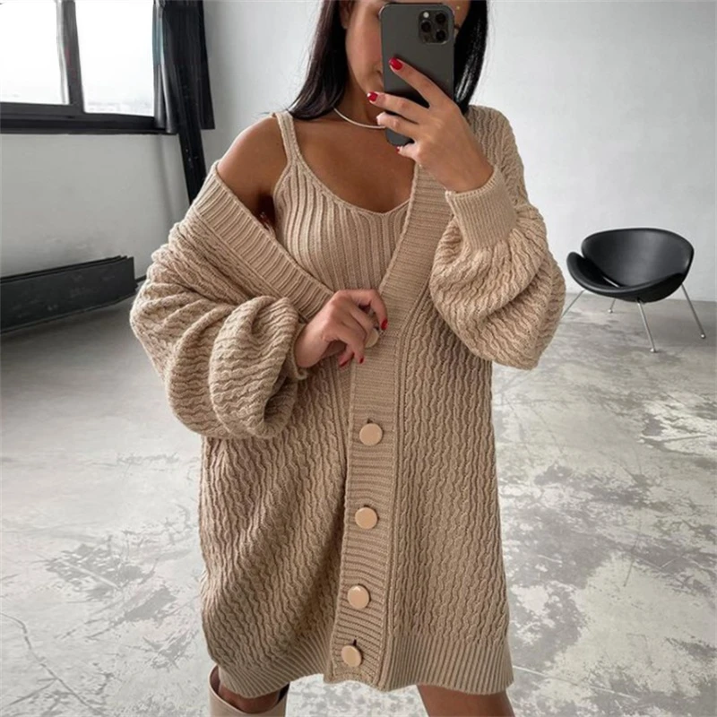 

New Arrivals Cardigans Dress Sweater Women Winter V Neck Knitted Long Sleeve Cardigans Tops Casual Sexy Sweater Outwear 2021